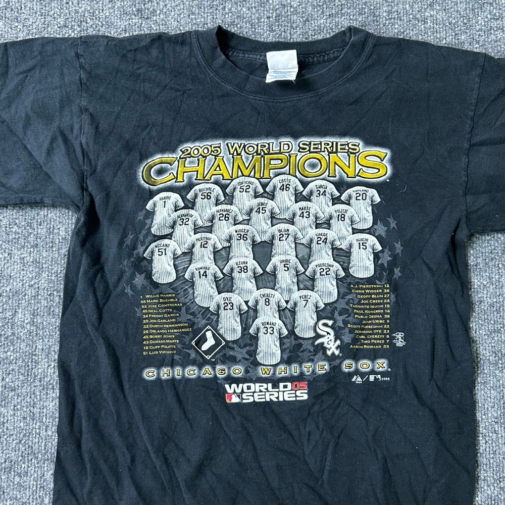 M&O Knits T-Shirt Boys Size XL Black 2005 World Series Chicago White Sox Champs